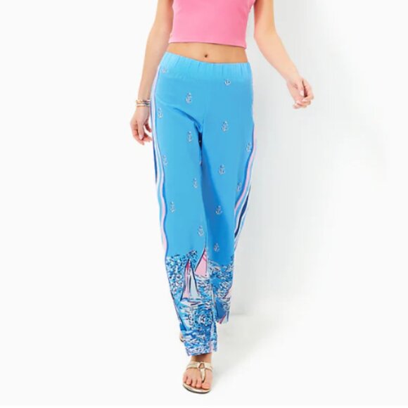 NWOT Lilly Pulitzer Bal Harbour Palazzo Blue A Lil Nauti Engineered Pants  Small - Picture 9 of 13
